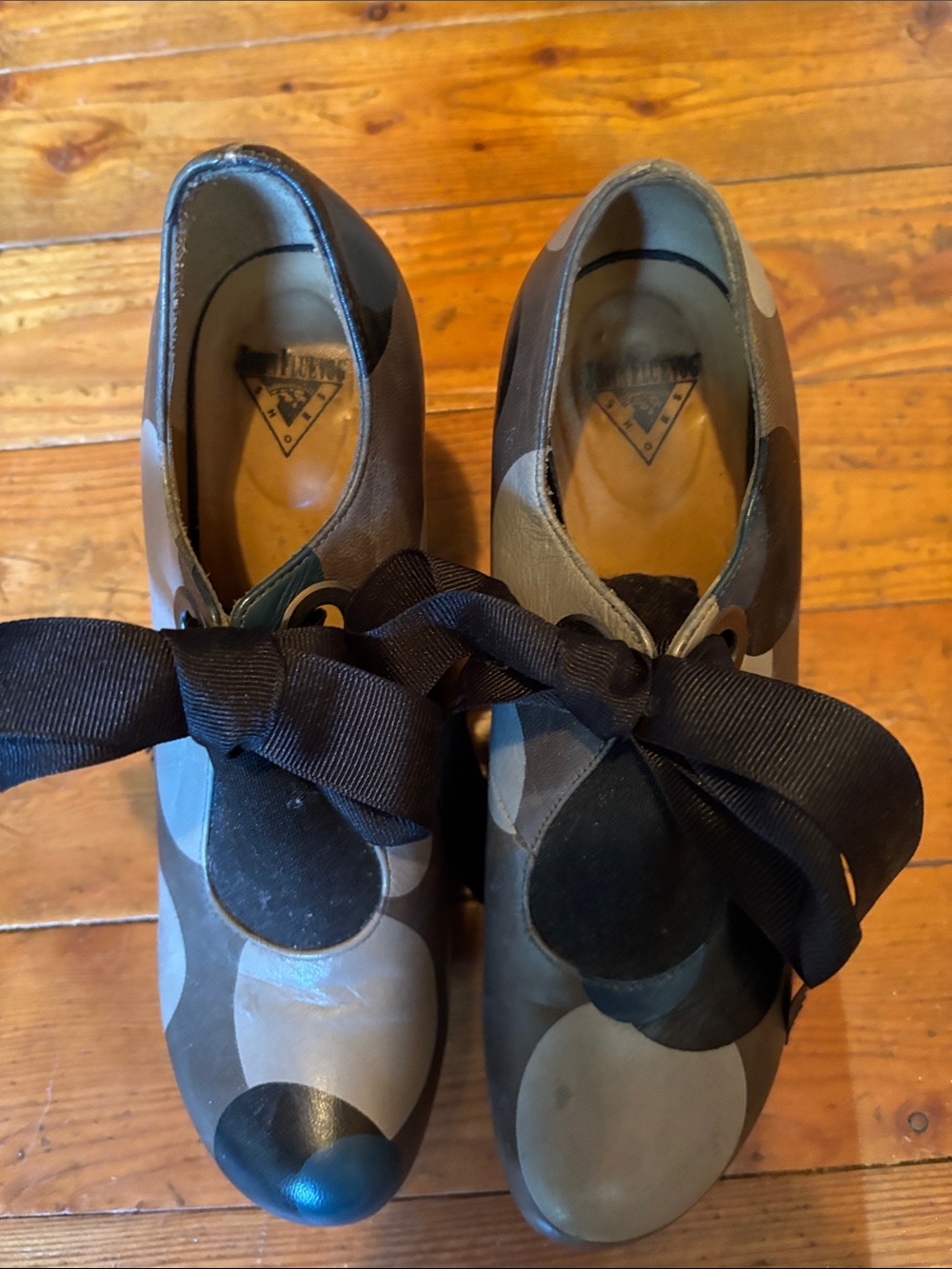 John Fluevog Polka Dot Lace-Up Heels in Gray and Black - Picture 3 of 10